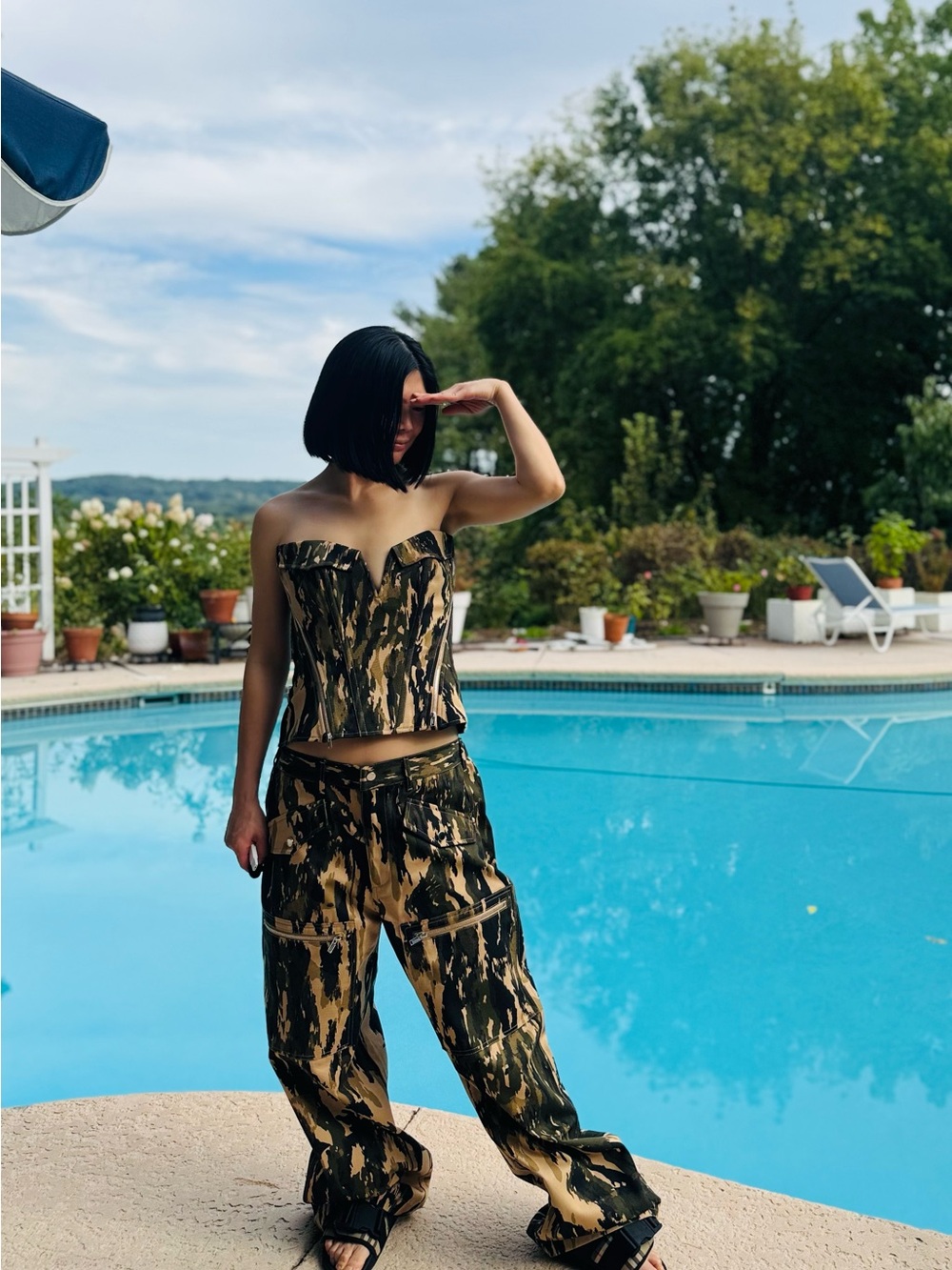 NWOT Dion Lee Strapless Camouflage Corset Top & Wide-Leg Pants Set, Size US 6 - Picture 3 of 6